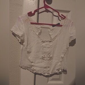 White embroidered cropped shirt